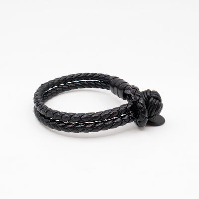 Double Strand Intrecciato Leather Bracelet Black