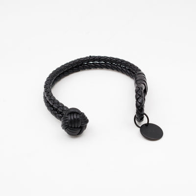 Double Strand Intrecciato Leather Bracelet Black