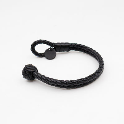 Double Strand Intrecciato Leather Bracelet Black