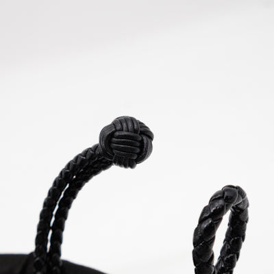 Double Strand Intrecciato Leather Bracelet Black