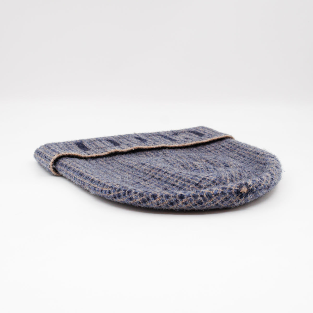Wool Knit Beanie Checkered Grey