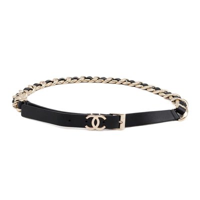 Chain Braided Belt Black Leather 90 cm