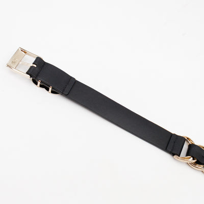 Chain Braided Belt Black Leather 90 cm