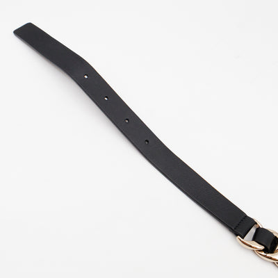Chain Braided Belt Black Leather 90 cm