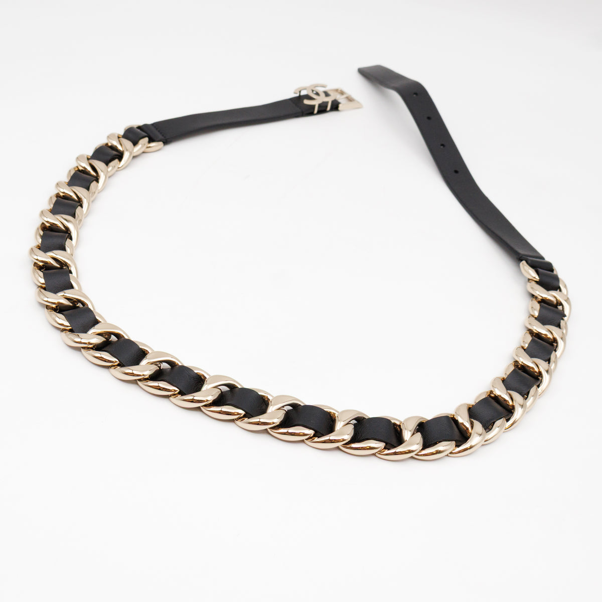 Chain Braided Belt Black Leather 90 cm