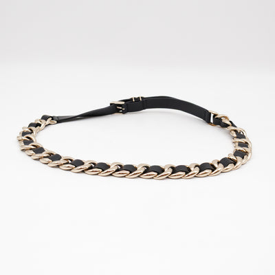 Chain Braided Belt Black Leather 90 cm