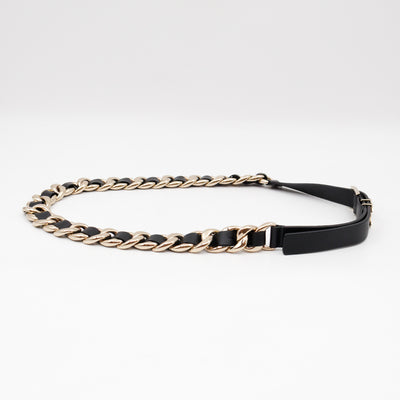 Chain Braided Belt Black Leather 90 cm