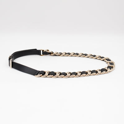 Chain Braided Belt Black Leather 90 cm