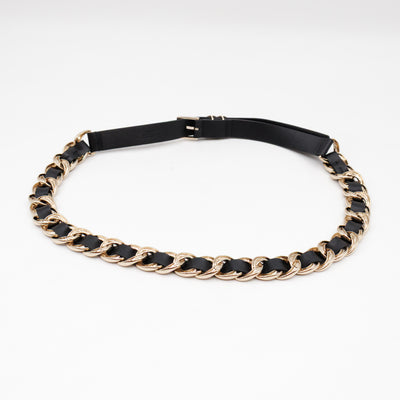 Chain Braided Belt Black Leather 90 cm