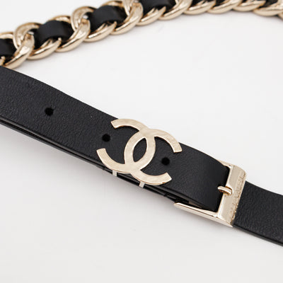 Chain Braided Belt Black Leather 90 cm