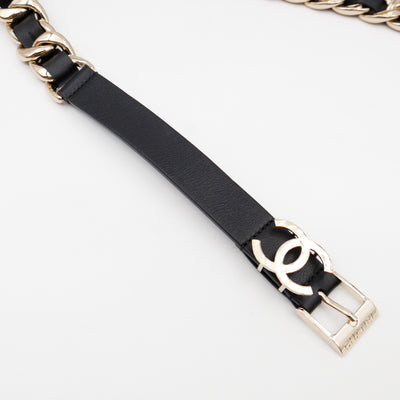 Chain Braided Belt Black Leather 90 cm