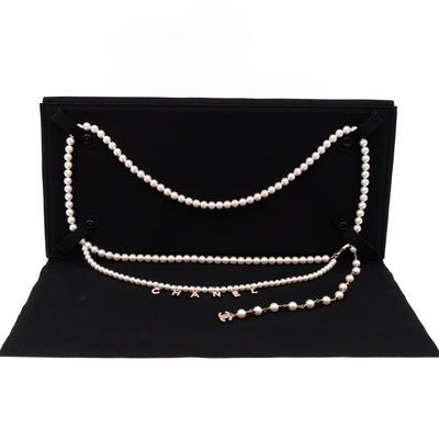 Pearl Waist Necklace With Crystal Letters 90 cm