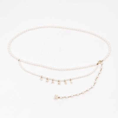 Pearl Waist Necklace With Crystal Letters 90 cm