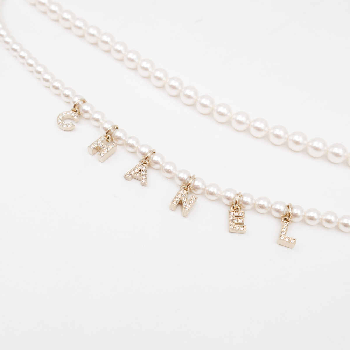 Pearl Waist Necklace With Crystal Letters 90 cm