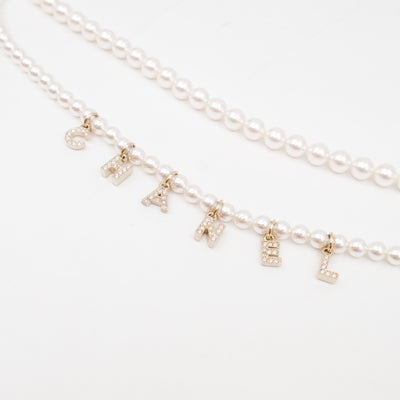 Pearl Waist Necklace With Crystal Letters 90 cm