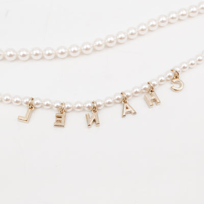 Pearl Waist Necklace With Crystal Letters 90 cm