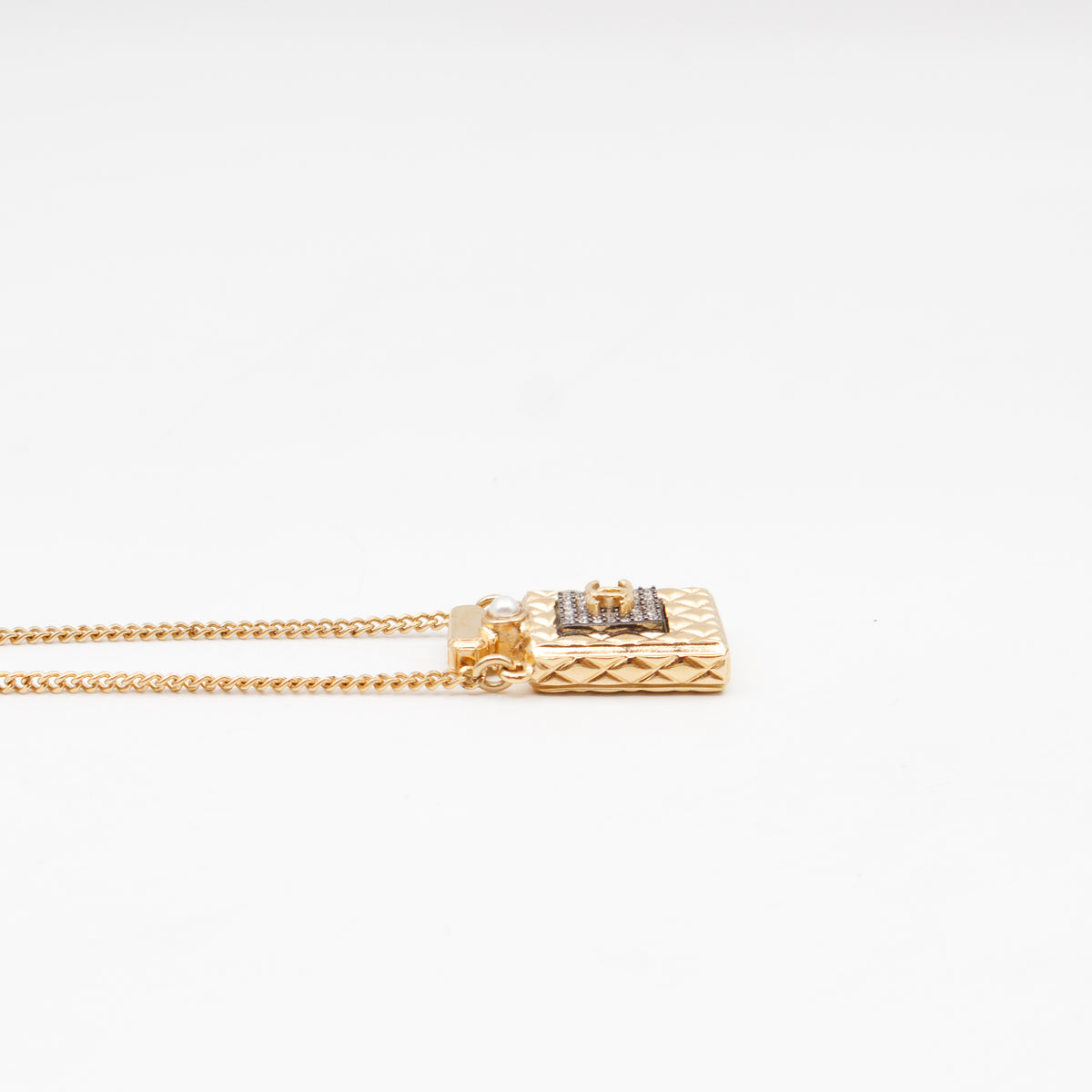 Crystal Perfume Bottle Necklace Gold