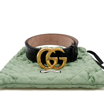 GG Marmont Black Caiman Crocodile Belt 90 cm