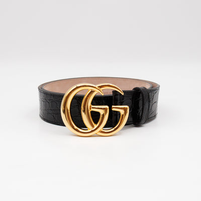 GG Marmont Black Caiman Crocodile Belt 90 cm