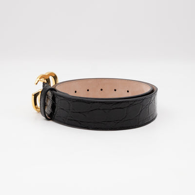 GG Marmont Black Caiman Crocodile Belt 90 cm
