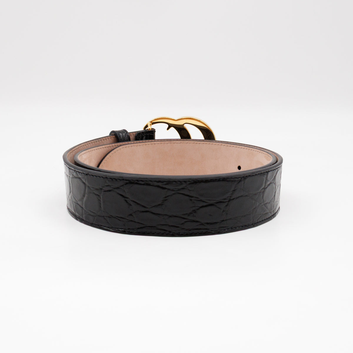GG Marmont Black Caiman Crocodile Belt 90 cm
