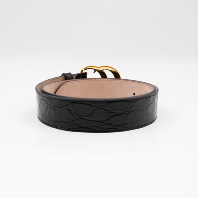 GG Marmont Black Caiman Crocodile Belt 90 cm