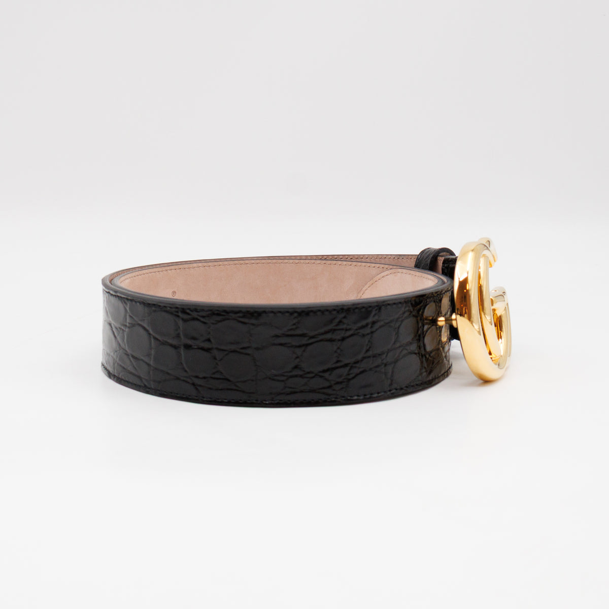 GG Marmont Black Caiman Crocodile Belt 90 cm