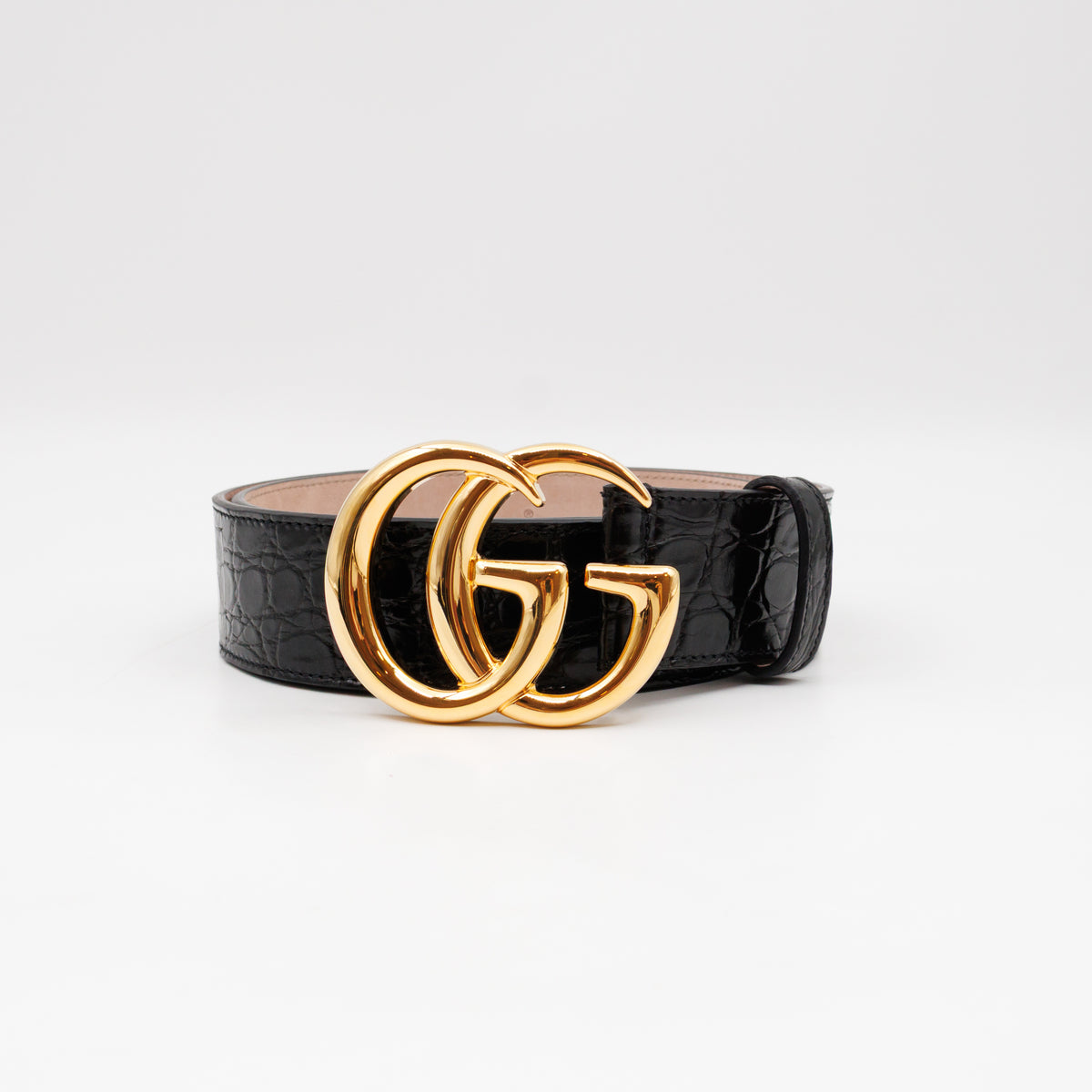 GG Marmont Black Caiman Crocodile Belt 90 cm