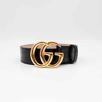GG Marmont Black Caiman Crocodile Belt 90 cm