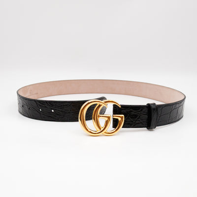 GG Marmont Black Caiman Crocodile Belt 90 cm