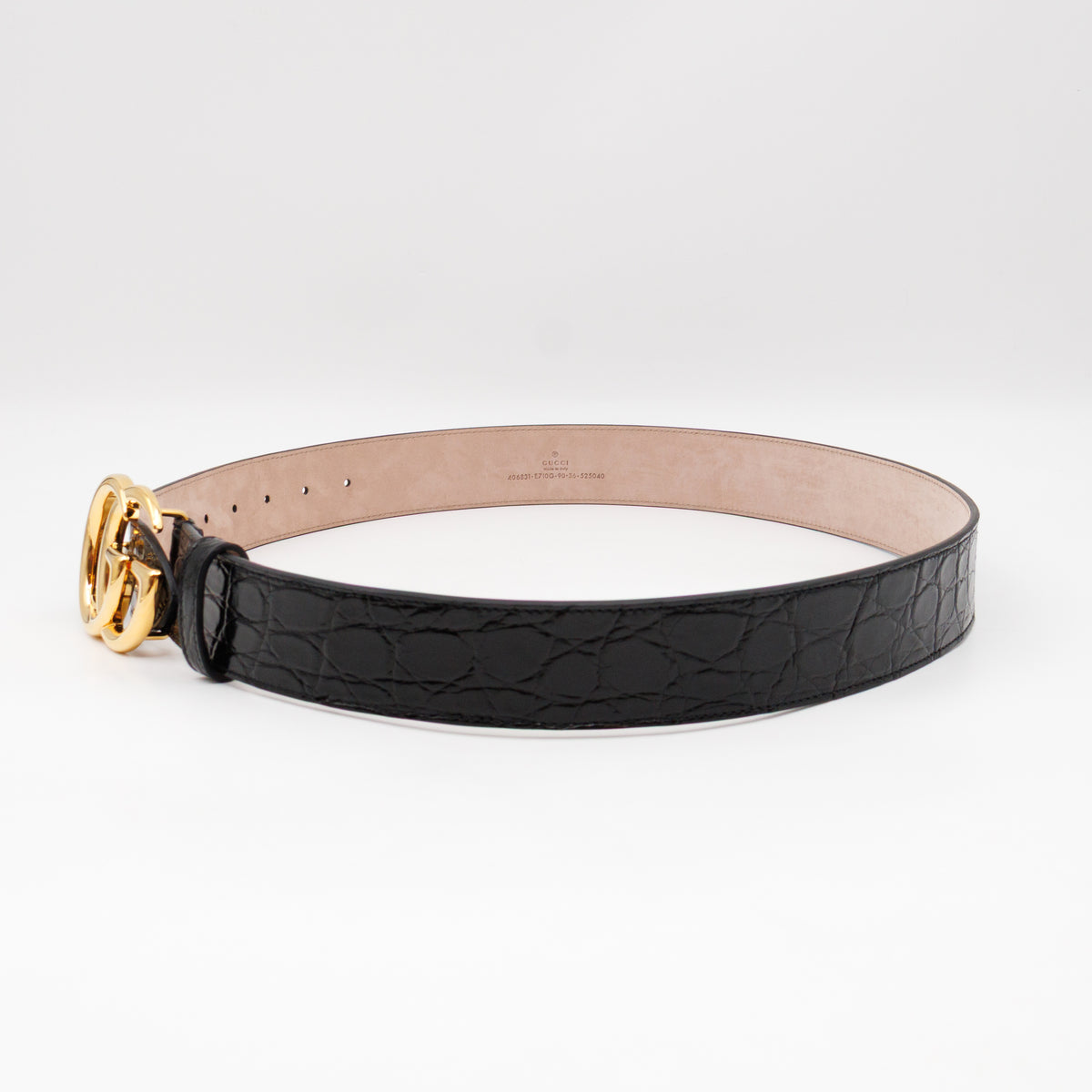 GG Marmont Black Caiman Crocodile Belt 90 cm