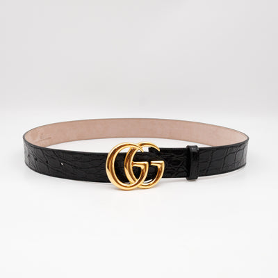 GG Marmont Black Caiman Crocodile Belt 90 cm