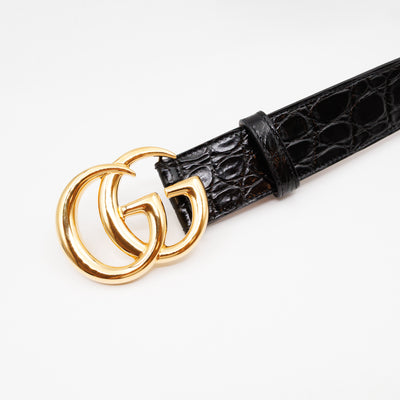 GG Marmont Black Caiman Crocodile Belt 90 cm