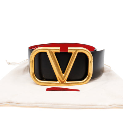 VLogo Signature Wide Reversible Belt Black & Red Leather 90 cm