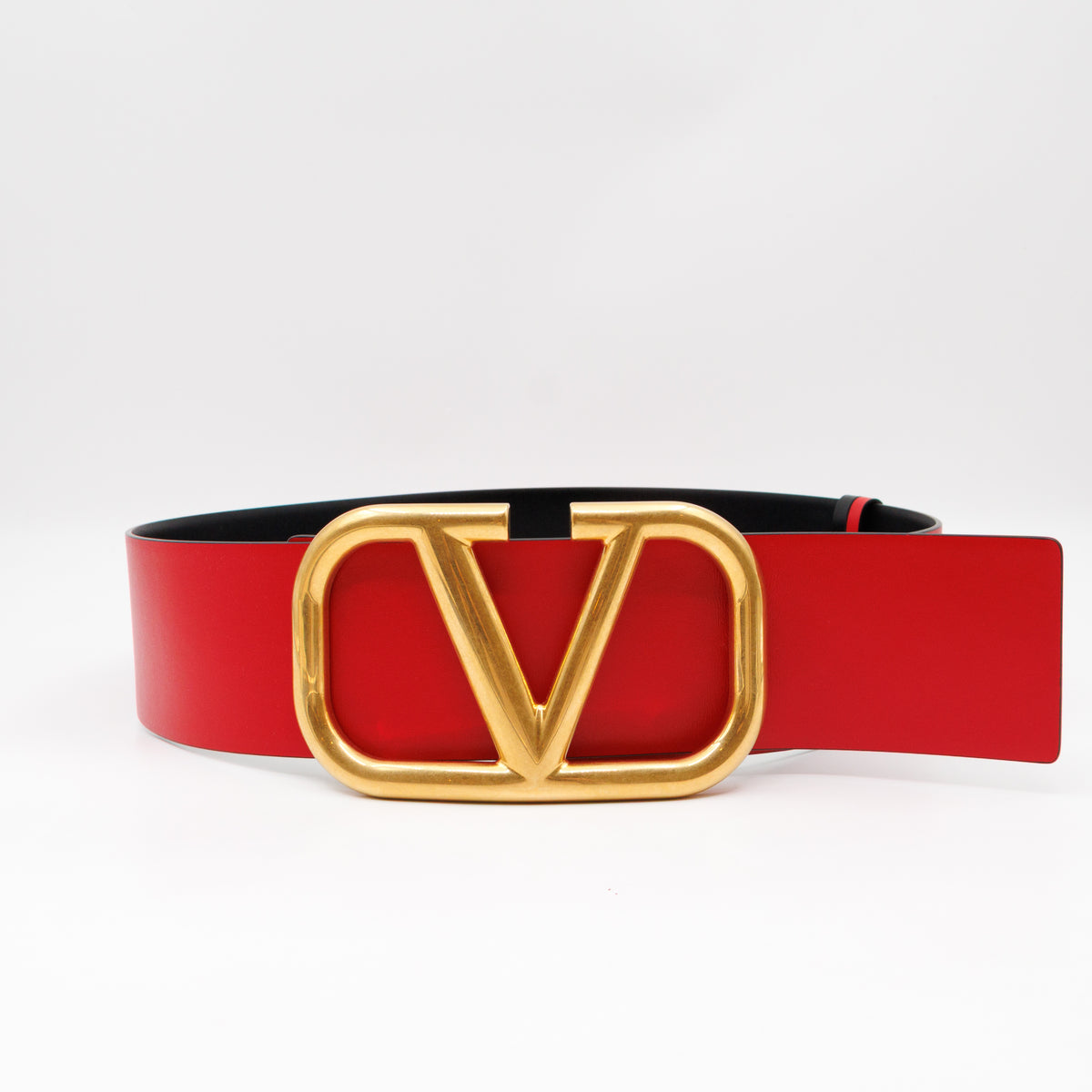 VLogo Signature Wide Reversible Belt Black & Red Leather 90 cm