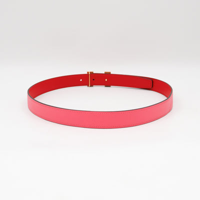 Mini Constance Buckle & Reversible Red and Rose Azalee Leather Belt 75 cm