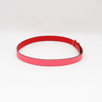 Mini Constance Buckle & Reversible Red and Rose Azalee Leather Belt 75 cm