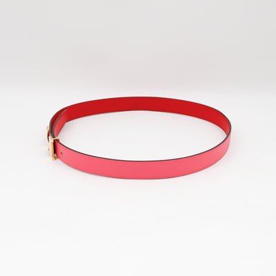 Mini Constance Buckle & Reversible Red and Rose Azalee Leather Belt 75 cm