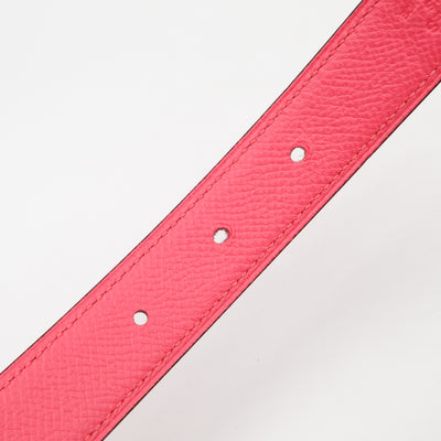 Mini Constance Buckle & Reversible Red and Rose Azalee Leather Belt 75 cm
