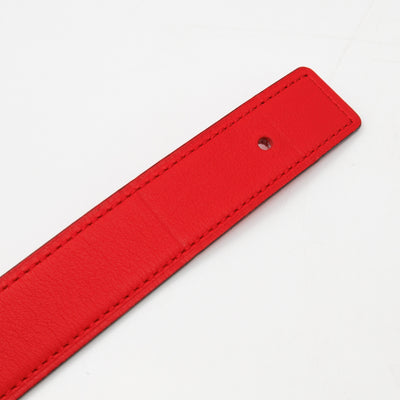 Mini Constance Buckle & Reversible Red and Rose Azalee Leather Belt 75 cm