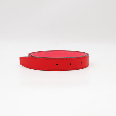 Mini Constance Buckle & Reversible Red and Rose Azalee Leather Belt 75 cm