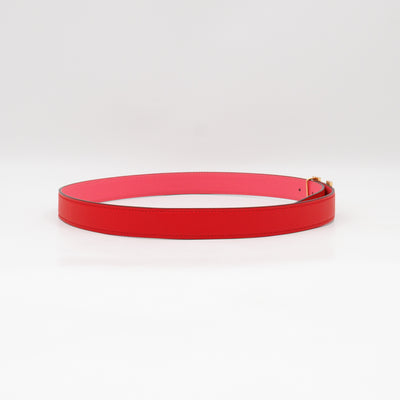 Mini Constance Buckle & Reversible Red and Rose Azalee Leather Belt 75 cm