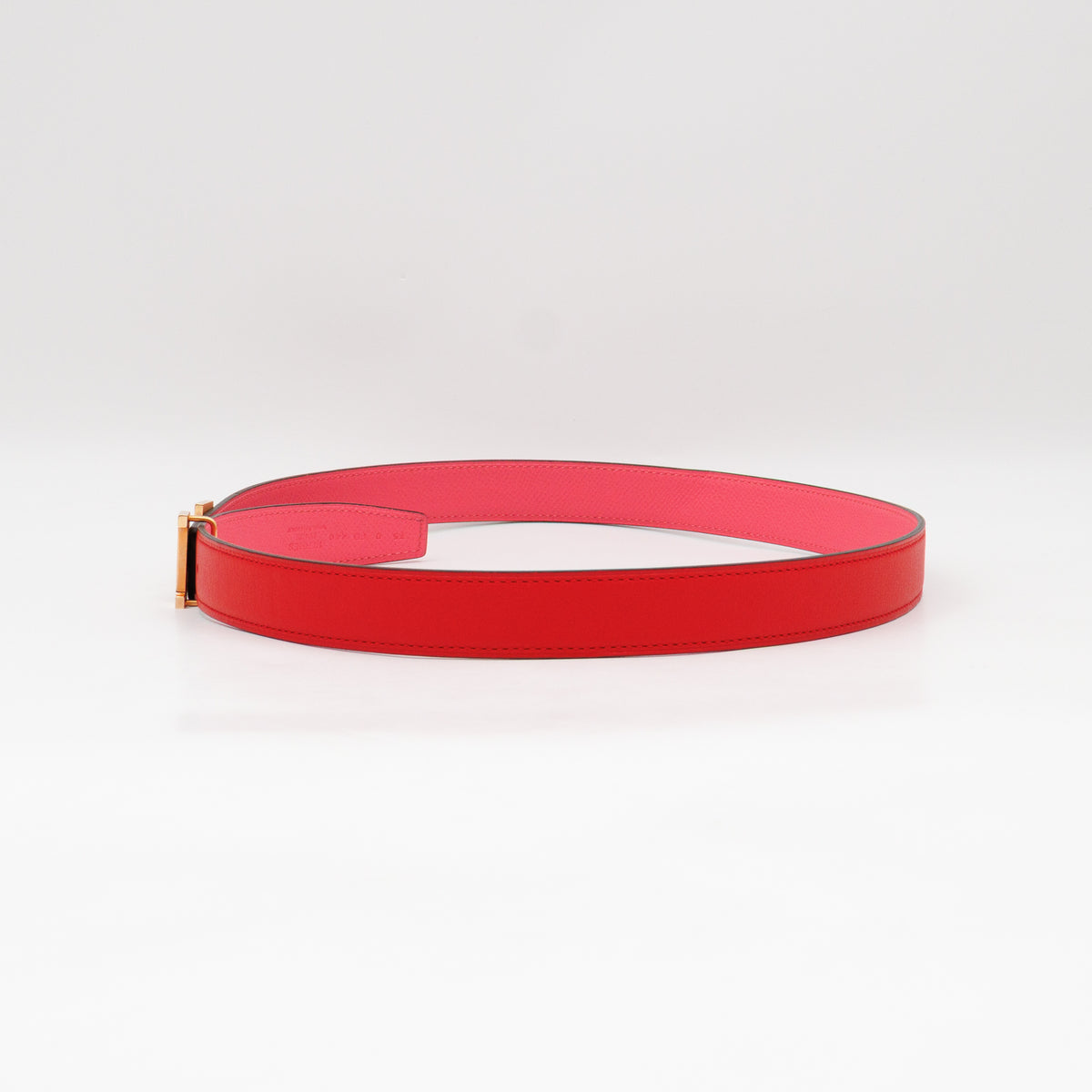 Mini Constance Buckle & Reversible Red and Rose Azalee Leather Belt 75 cm