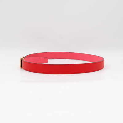 Mini Constance Buckle & Reversible Red and Rose Azalee Leather Belt 75 cm