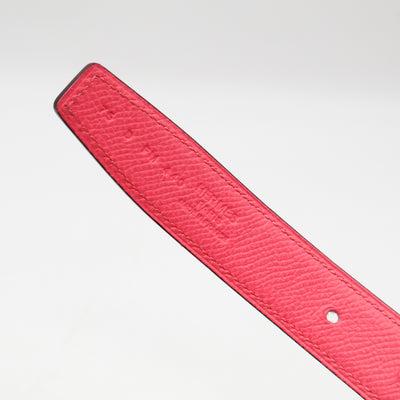 Mini Constance Buckle & Reversible Red and Rose Azalee Leather Belt 75 cm