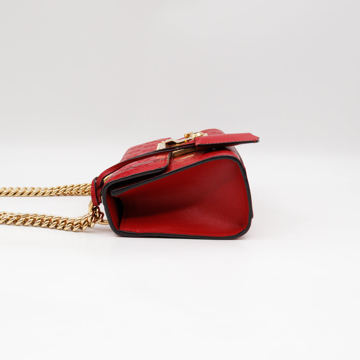 Padlock Flap Bag Small Hibiscus Red GG Guccissima