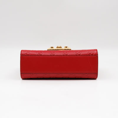 Padlock Flap Bag Small Hibiscus Red GG Guccissima