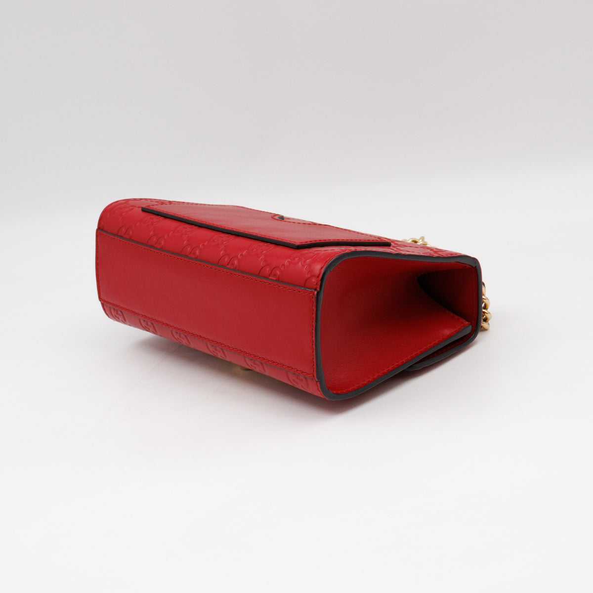 Padlock Flap Bag Small Hibiscus Red GG Guccissima