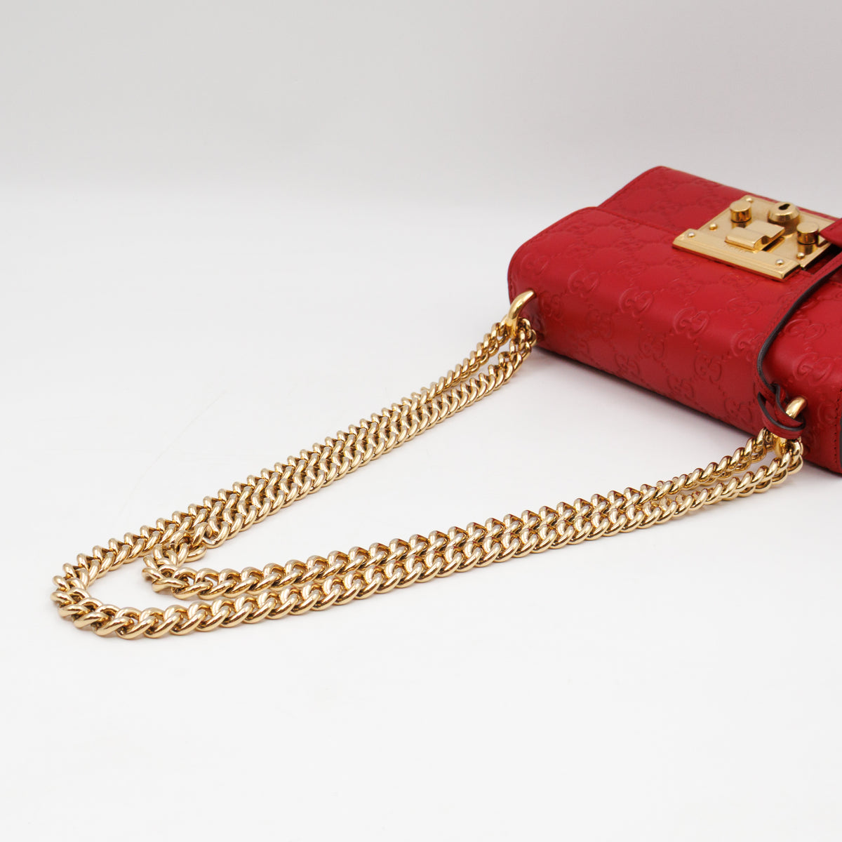 Padlock Flap Bag Small Hibiscus Red GG Guccissima
