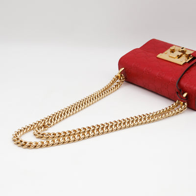Padlock Flap Bag Small Hibiscus Red GG Guccissima
